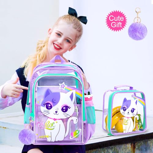 Image of KLFVB 3PCS Clear Backpack for Girls and Boys, Kids See Through Backpacks Stadium Approved, Transparent Bookbag for Elementary