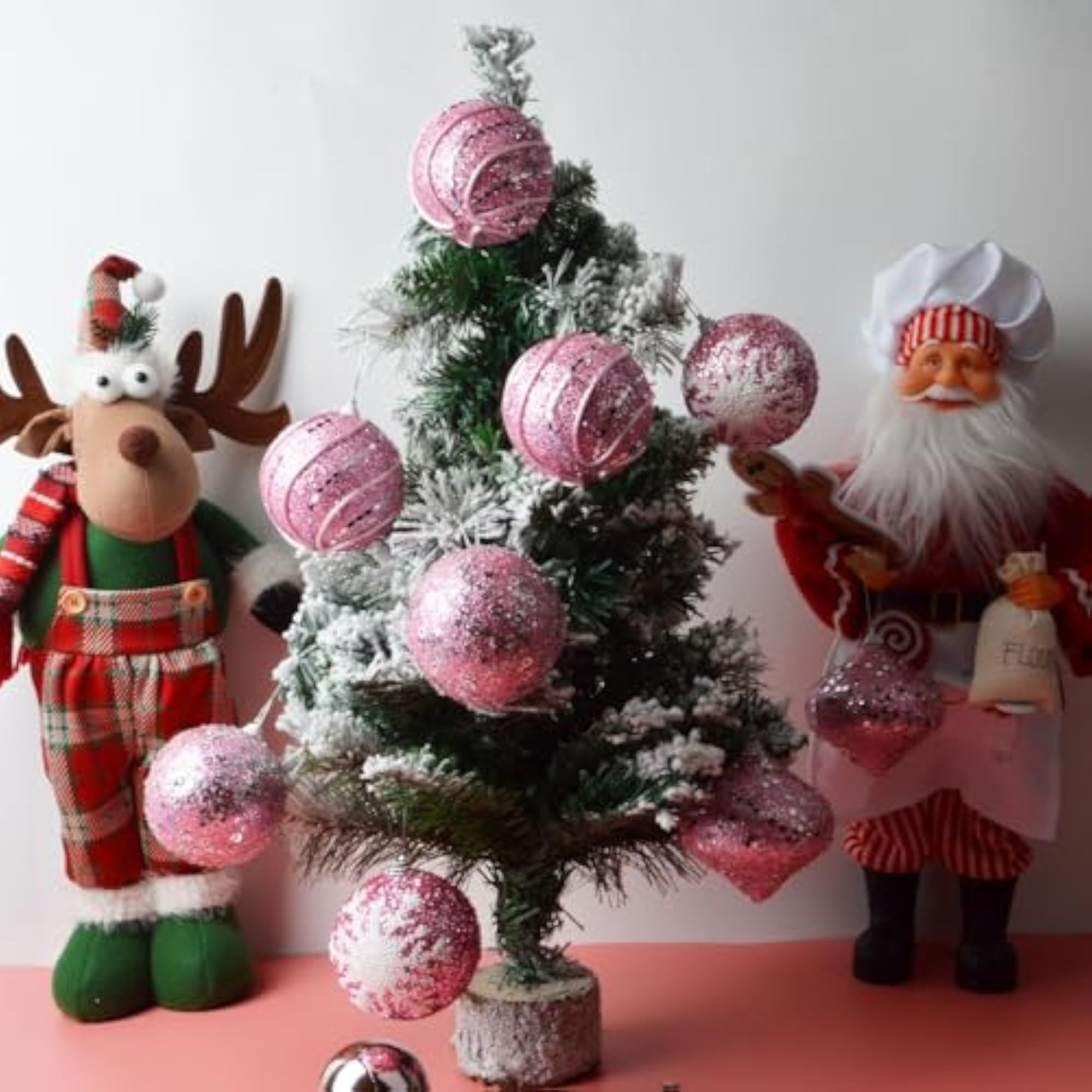 9 Pieces Christmas Tree Pink Ball Ornaments