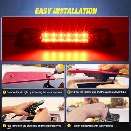 Image of Nilight Third Brake Light Tail High Mount 3rd Stop Lights Smoked Lens Compatible with Jeep Liberty 2008 2009 2010 2011 2012 Van SUV Rear Center Cab Lamp