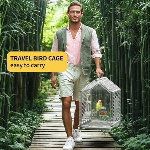 Image of 20.5 inch Pet Small Bird Cage, Parrot Cage, Portable Bird Carrier, Temporary Bird Cage in Car, for Home, Outing, Pet Clinic, Temporary Placement, for Small Medium Birds, Clear