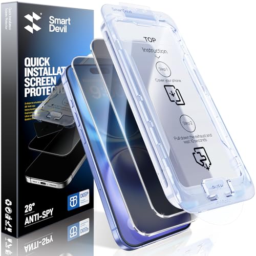 SMARTDEVIL 2PACK Privacy Screen Protector for iPhone 16 Plus Shatterproof Tempered Glass [True 28°Anti Spy] [9H Hardness] [Auto Dust-Elimination Install] [Bubble Free]