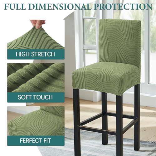 Image of HAOYONG Bar Stool Covers, Stretch Counter Stool Pub Chair Slipcover Washable Counter Height Chair Covers for Kitchen Dining Room Cafe Set of 2 (Olive Green)