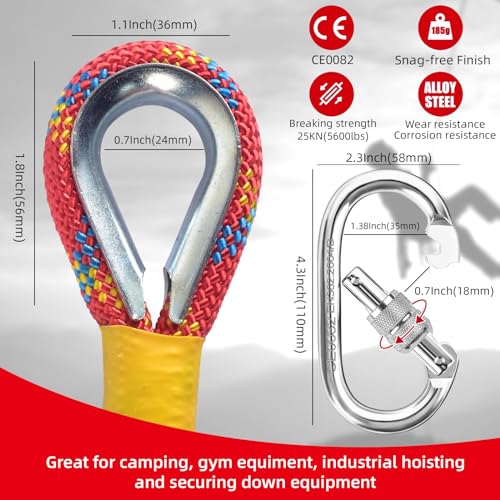 Image of Outdoor Climbing Rope 8MM /12MM 6 Colors 1M(3.2ft)-70M(230ft), Static Rock Climbing Rope with 2 Steel Hooks, Rappelling Rope for Outdoor, Hiking Safety Escape Rope, Rescue Parachute (red, 8mm-30m)