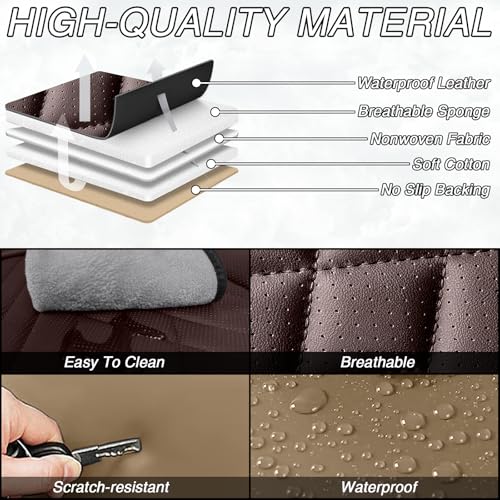 Image of Car Seat Covers for Chevrolet Equinox 2005-2026, Premium Nappa Leather Waterproof & Anti-Slip, Full Coverage Customized fit Chevrolet Equinox Seat Covers Front Set (2 Seats Luxury,Beige-Brown)