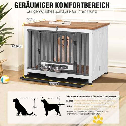 Aivituvin Hundekäfig Möbel, hundebox Möbel für kleine mittlere Hunde, Holzhundehaus mit klappbarem Holzdeklappdach, Tragbare stabile Hundekennel Nachttisch Kombination (weiß, L)