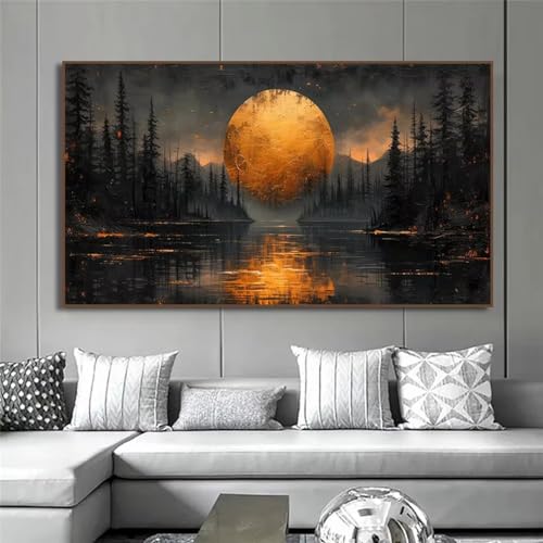 Décoration murale forêt lac et montagne grand format 70x110cm encadré