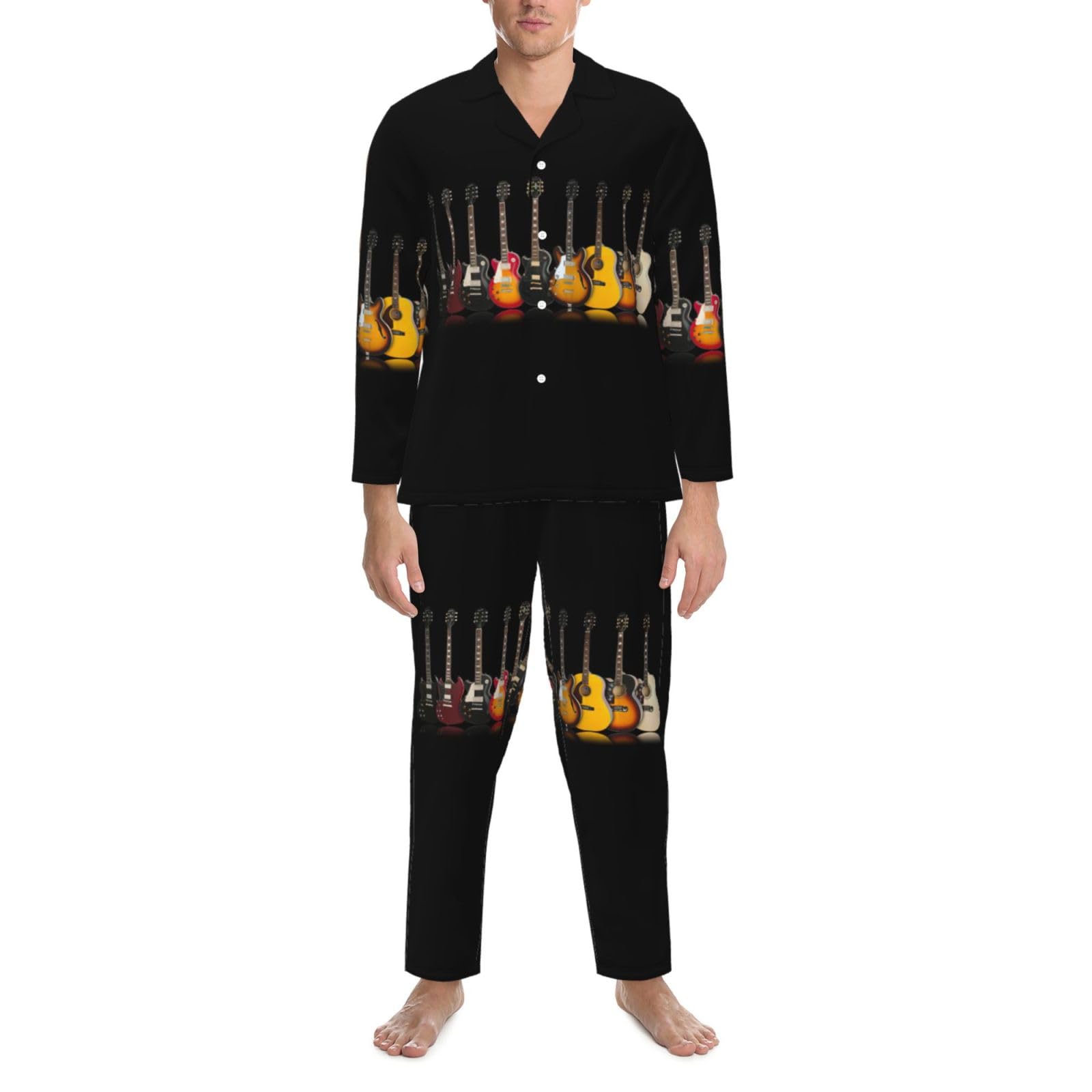 Chitarra Elettrica Stampa Uomo Manica Lunga Pigiama Set Due Pezzi Lounge Pantaloni Per Inverno Autunno Primavera Estate