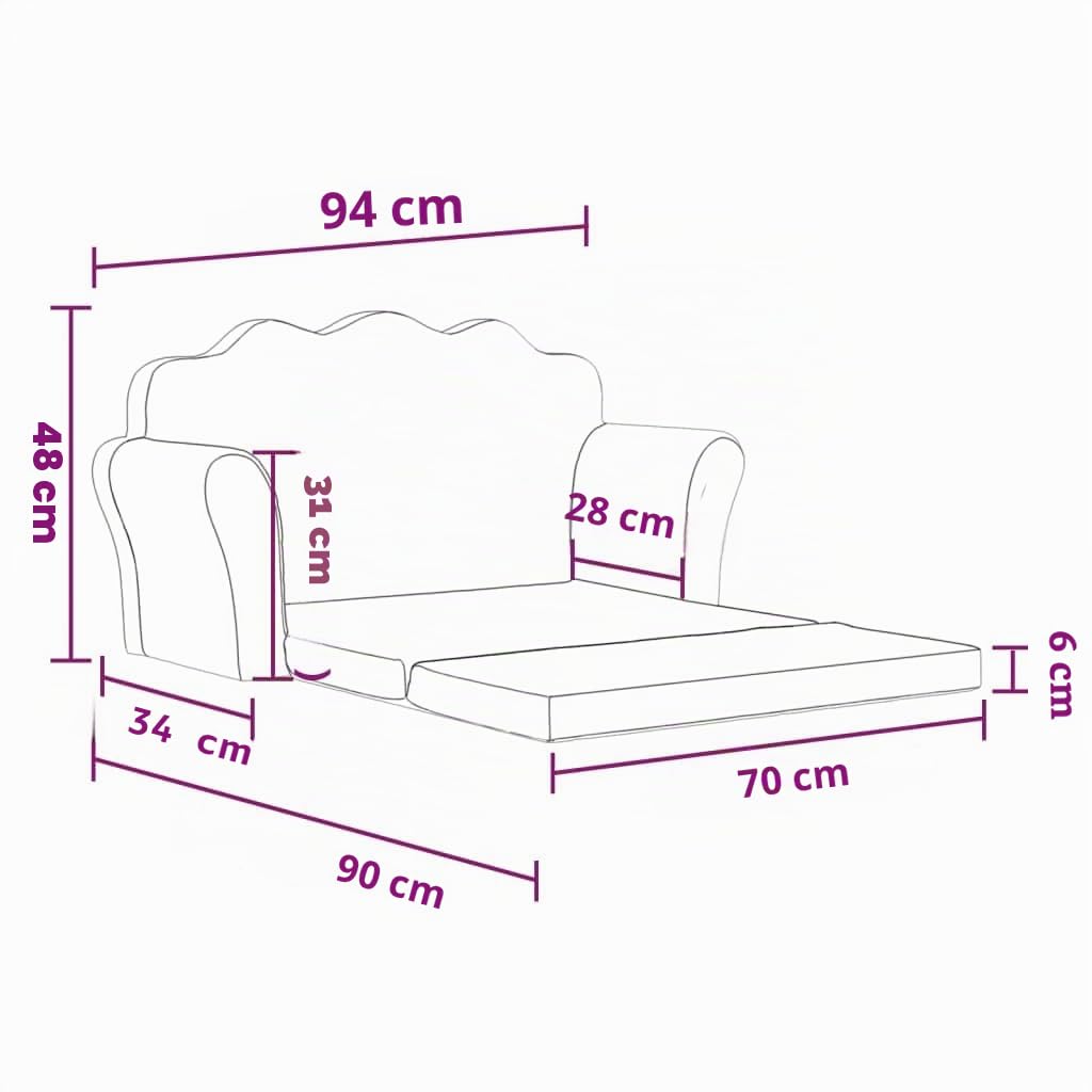 vidaXL Canapé-lit Enfants 2 Places, Lit de Jour avec Dossier et Accoudoirs, Lit d'Invité pour Tout-Petits Chambre Salon, Gris Clair Peluche Douce