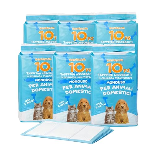 Traverse Igieniche per Cani 60x90 cm Ultra Assorbenti – 120 Tappetini Assorbenti Monouso in Cellulosa Multistrato per Animali Domestici, Tappetini Igienici per Cani Taglia Media e Grande
