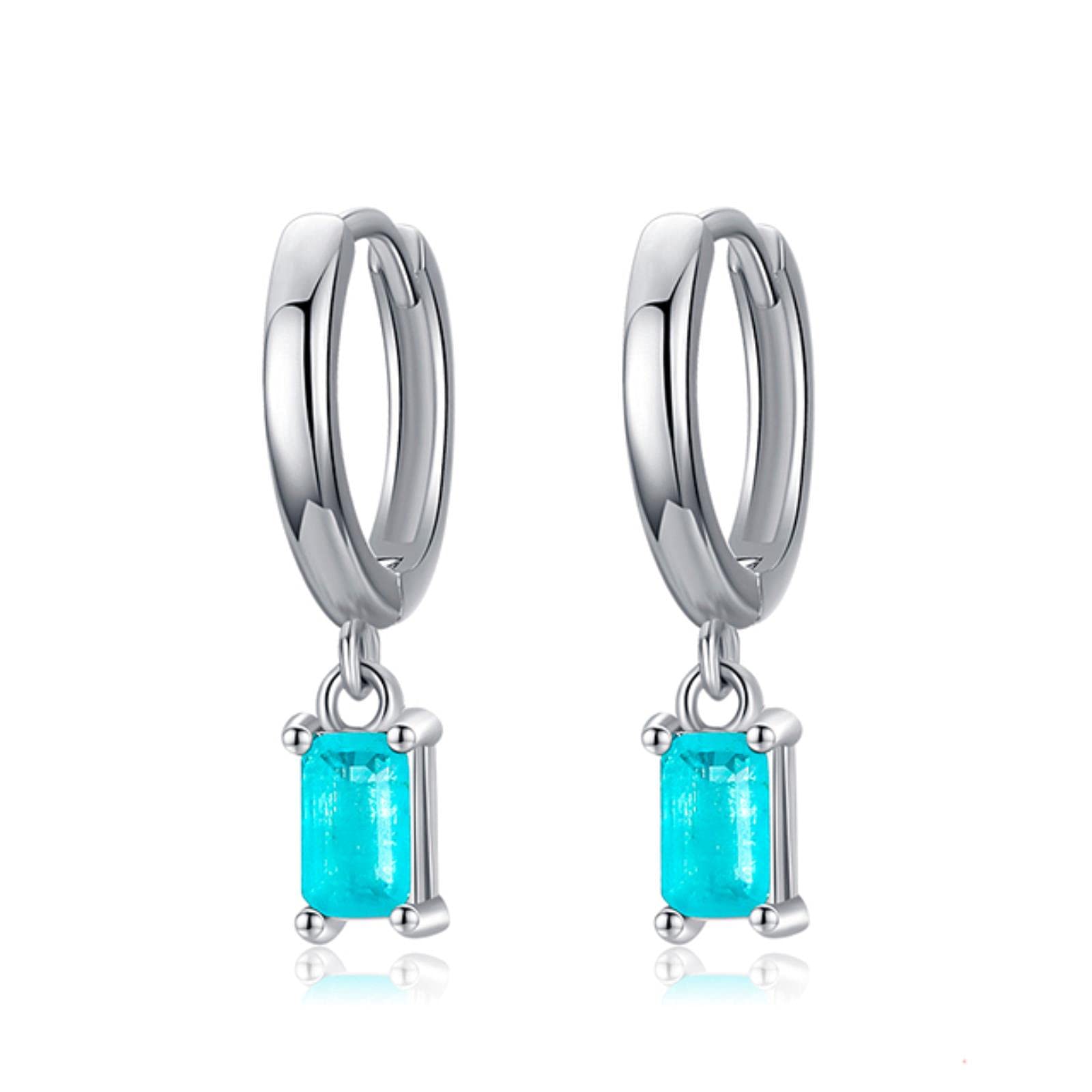 Lokiloki Women's Silver Exquisite Tourmaline Hoop Earrings Fashion Real 925 Sterling Rectangle Paraiba Earring For Fine Jewelry Gift