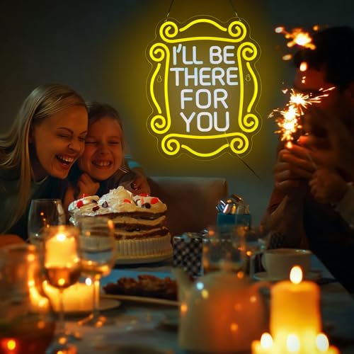 Image of Friends TV Show Neon Sign I'll Be There for You Neon Signs Monica's Door LED Lights Friends gifts for Wall Decor with Dimmer for Birthday Gifts Party Day Decor 17 * 13 inch (White Yellow)