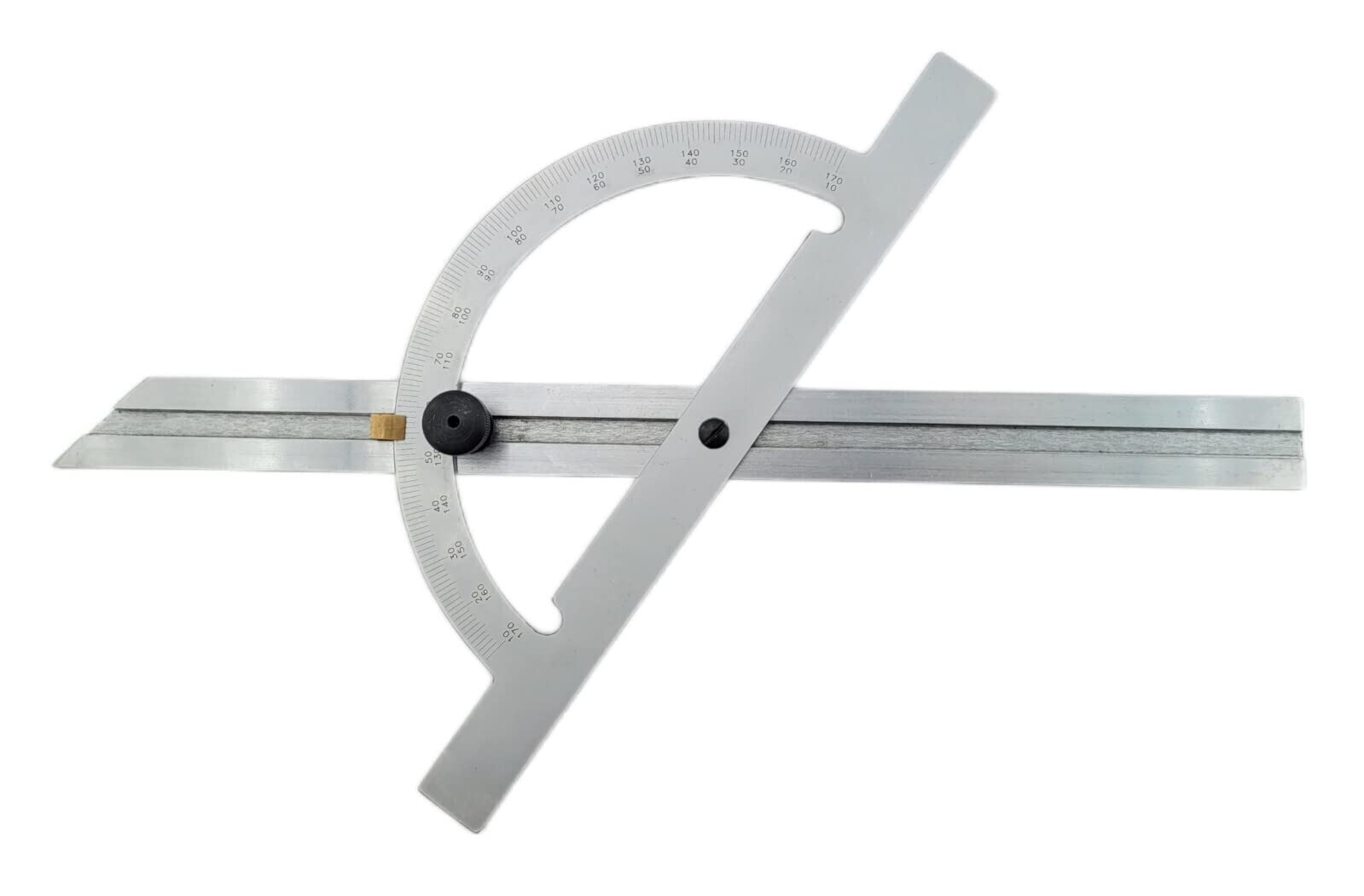 WRS - Transportador de ángulos con riel ajustable, 10 – 170 °, resistente al óxido, cromado mate, con tornillo de fijación de metal, en estuche, 150 x 300 mm