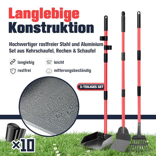 CJYMMFAN Hundekotschaufel Kehrschaufel, Rechen & Schaufel Mit Abfallsäcken, Hundekotsammler Langer Griff, Hundekot Scooper Für Garten & Laub