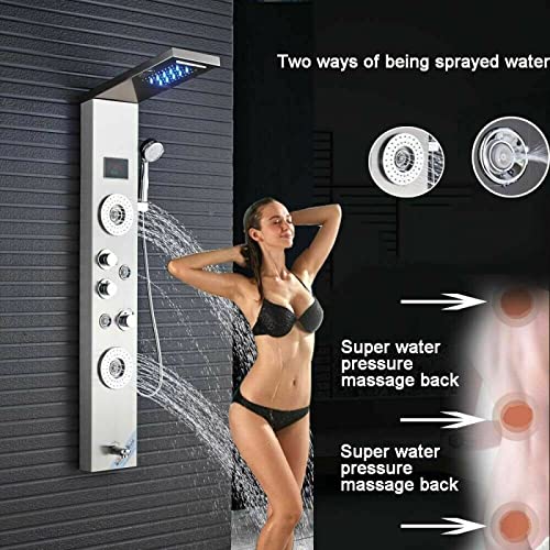 Panel de Ducha LED de Acero Inoxidable con Acabado Mate, Sistema de Boquillas para Lluvia y Masaje miniatura 2