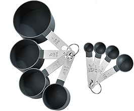 8 Pcs Measuring Cups and Spoons Set, 4 Measuring Cups / 4 Measuring Spoons, Measuring Spoons Set with Engraved Scale for Liquid & Dry Ingredients (Black)