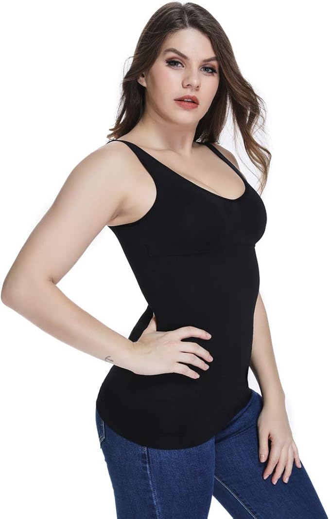 Control Vest Cami Top Women Builtin Bra Tank Top Compression Slimming