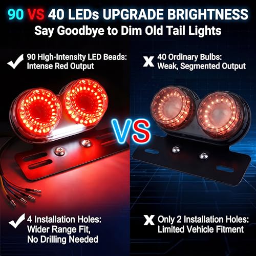 Image of Upgrade 90LEDs Red Motorcycle Tail Light with Brake & Turn Signal | Integrated Motorcycle Brake Stop Lamp for Night Mountain for Harley Motorbike Street Bike Cruiser Chopper