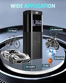 SERVOMASTER Compressore Aria Portatile, Mini Compressore con Manometro, 150PSI Gonfiatore Elettrico Portatile con Luce LED, Accessori Auto per Gli Uomini, Adatto per Auto Moto Bici Palla