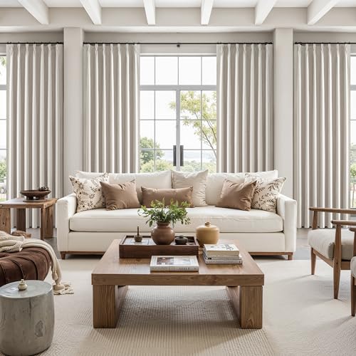 Image of QJmydeco Natural Linen Pinch Pleated Blackout Curtains & Drapes 94 Inch Long Bedroom /Livingroom Farmhouse Curtain 2 Panel Sets, Neutral Track Room Darkening Thermal Insulated Back Tab Window 40 inchx94 inch