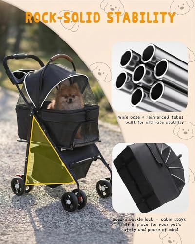 Pet Stroller with Removable Carrier, 35lbs Capacity - One-Click Foldable Dog Stroller, Cat Carrier & All-Terrain Wheels, Compact Travel Pet Stroller for Small to Medium Pets-Black - Image 4