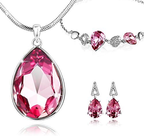 Jewelry Set, “Angel Tear” Teardrop Pendant Necklace, Bracelet Bangle Stud Earrings Jewelry for Women, Made with Swarovski Crystal, Ideal Gift for Mother, Lover