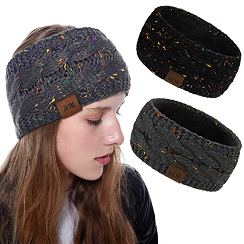 Fashband Confetti Lot de 2 bandeaux d'hiver en tricot torsadé pour femme Noir Cover
