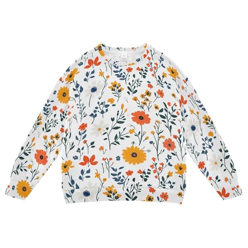 JUNZAN Florals Dahlia Anemone Butterflies White Little Kids Hooded Sweatshirt Long Sleeve Fall Tops Shirts Party 4T