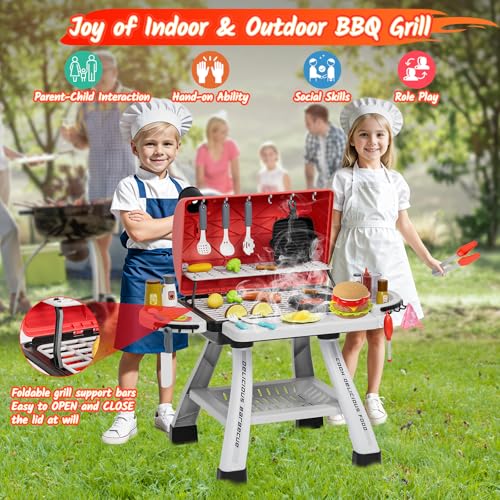 maysida Kids Toys Kitchen Playset, Kids BBQ Grill Playset with Smoke, Sound & Light, Toy Grill for Kids, Pretend Play Food Hamburger, Interactive Toys Barbecue Cooking Game for Toddlers Boys Girls 3-5
