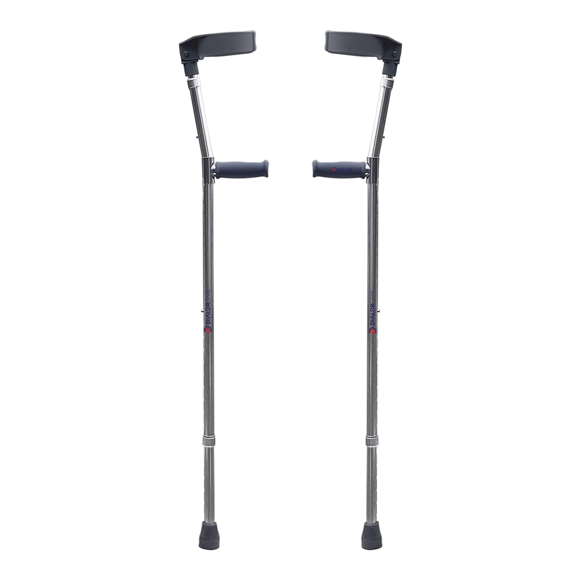 DIALDRCARE Forearm Folding Adjustable Walking Stick for Walking,Rubber Handles,Comfortable,Non-Slip Crutches for Adults (O-SHAPE CRUTCH, 2), Silver