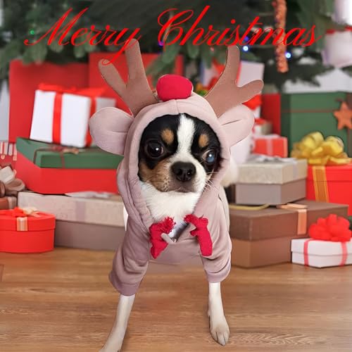 FYJCXCMP Hunde Weihnachtskostüm, Haustier-Elch-Kostüm, Niedliche Weihnachtskleidung, Hoodie für Hunde, Elch-Design (XL)