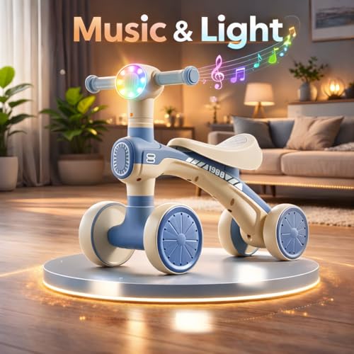 Image of Mini Bloom First Balancing Bike for Kids | No Pedal Manual Push Balancing Cycle | Musical Balance Bike with LED Light | Suitable for 1-3 Years | Max Capacity 20kg (Blue KB-157)