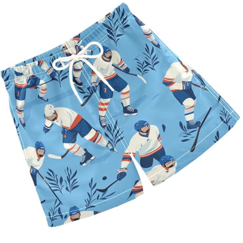 Pigsaly Boys Swim Trunks Hockey Player Leaf Blue Boys Board Shorts Swimsuit Swimwear Summer Bathing Suit S