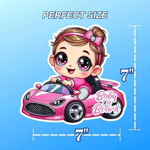 Image of Premium Baby On Board Signs, Car Essentials - Baby On Board Sticker - 1 Pack, 7 inch by 7 inch - Cute - Cartoon Safety Signs - Non Magnet - Durable Strong Adhesive (Pink Sport Car)