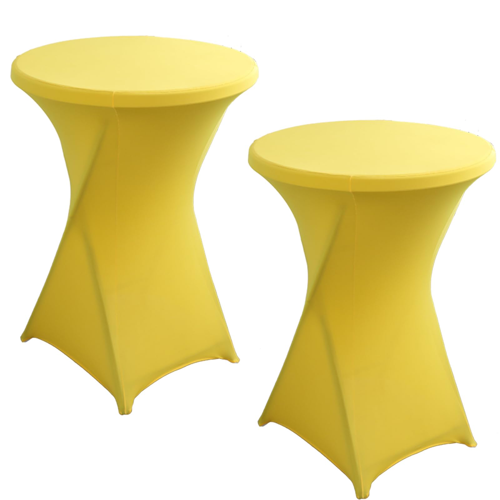 Rakila 2 Pack 43x32 Inch Spandex Round Tablecloth Cocktail Yellow Table Covers Fitted Stretch Tablecloth for Wedding, Banquet, Party, Birthday