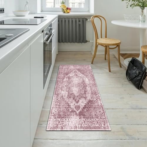 Alfombra de pasillo lavable rosa de 70x220 cm que no resbala 5