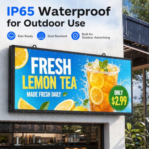 Image of P5 Outdoor LED Sign 39 inch x 14 inch, WiFi & USB Programmable Full-Color Message Board, IP65 Waterproof High Brightness Scrolling LED Display for Storefront, Restaurant, Cafe, Bar and Business Advertising