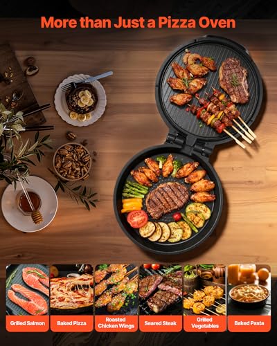 Image of VEVOR Pizza Oven, 12 in Electric Pizza Maker, 1200W Electric Pizzas Cooker with Non-Stick Coating, 180 Open for Dual Side Baking, Heats up to 410 ˚F, Multi-Function Cooking, for Pizzas, Barbecue