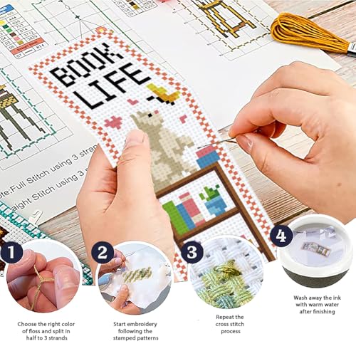 Image of ACRNIGHEET 6PCS Cross Stitch Bookmark Kit for Beginner Bookshelves Stamped Cross Stitch Kits for Adults DIY Embroidery Bookmark Kits Crossstitch Kits Adult with Instructions Hand Craft Gift 11CT