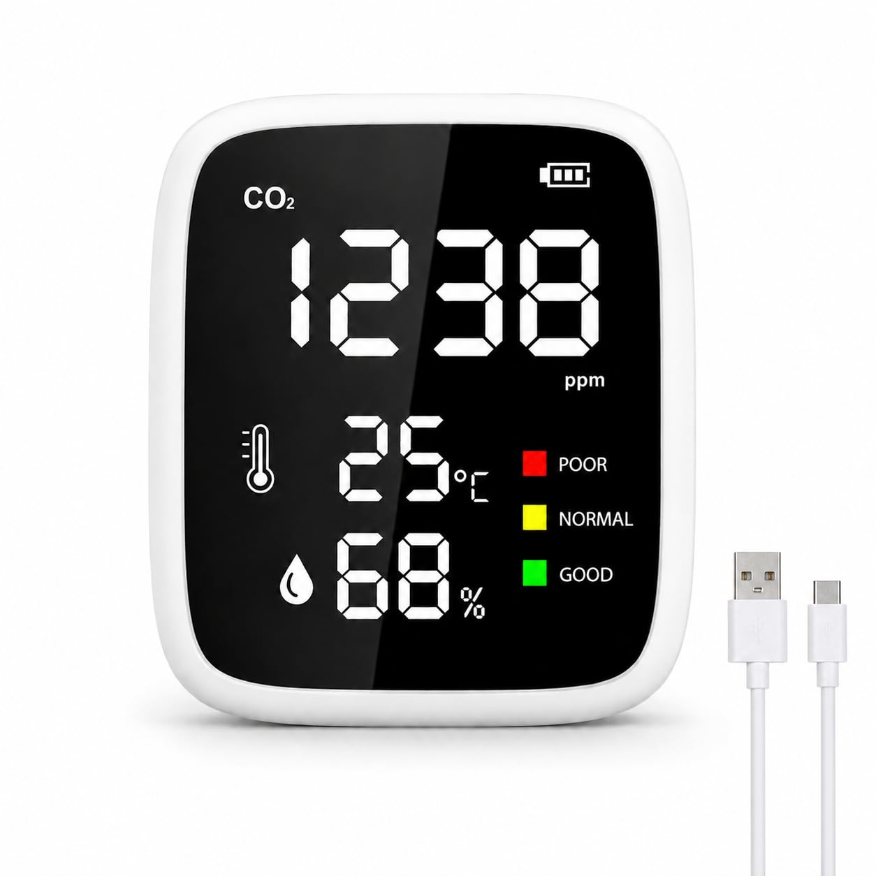 Compteur de CO2, 3 en 1 Moniteur de qualité de l'Air Détecteur de CO2, Température, Humidité, 400-5000 PPM Indicateur CO2 Moniteur de Dioxyde de Carbone pour Maison,Bureau, Ecole,Voiture