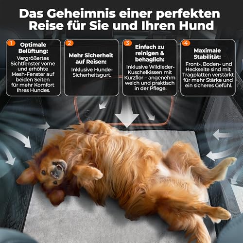KYG großer Hunde autositz für mittelgroße bis große Hunde mit Matte, wasserfeste Rücksitz-Extender-Abdeckung mit 3 Mesh-Fenstern, zusammenklappbarer Autositz für Hund für Autos/SUVs/Trucks