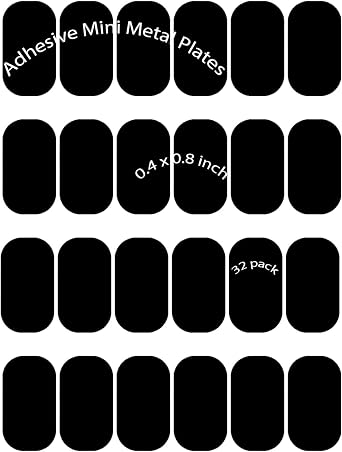 SALEX Mini Metal Plates for Magnetic Mount, Wall, Phone Holder, Case, Magnet, Crafts, DIY. Kit of 32 Black Small 0.4" x 0.8" Iron Discs with 3M Adhesive Backing. Steel Replacement Sticker Set 32 Pack