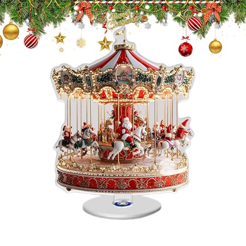 Decoración Navideña De Carrusel - Ado-rno De Carrusel Navideño Acrílico 2D | Ado-rno Coleccionable De Caballo Merry Go Round | Centro De Mesa De Acrílico 2D Para Decoración De Oficinas En El Hogar (A)