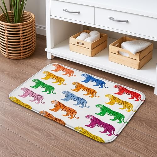 Tappetino da bagno colorato con motivo tigre ad asciugatura rapida, divertente stampa animalier, tappetino da doccia assorbente, antiscivolo, in flanella lavabile, tappeto da bagno per bagno, WC