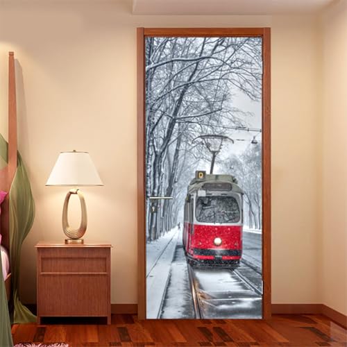 Vinilos Para Puertas 90X200Cm Día Nevado Vinilo Puerta 3D Pegatinas Para La Renovación De La Puerta Arte Mural Etiqueta Carteles Pegatinas De Pared Diy Decoraciones