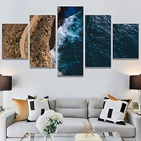 SIGNWIN 5 Panel Canvas Wall Art Coastal Scenery...