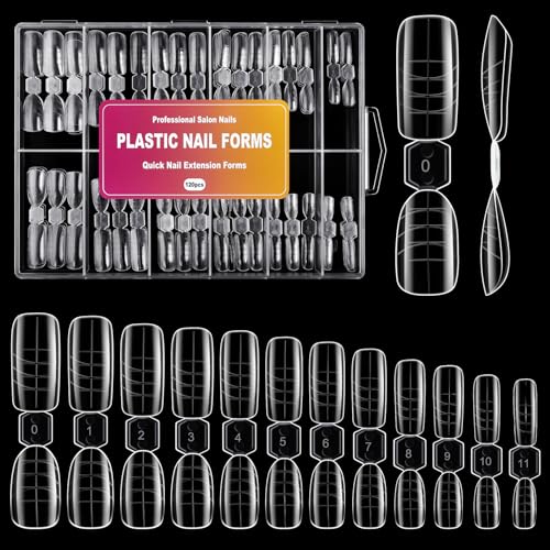 Kiiwah 120 Pièces Acrylique Popit Ongle, 12 Tailles Couverture Complète Capsule Faux Ongles, Transparent Popits Ongles avec Écailles, Capsule Americaine...