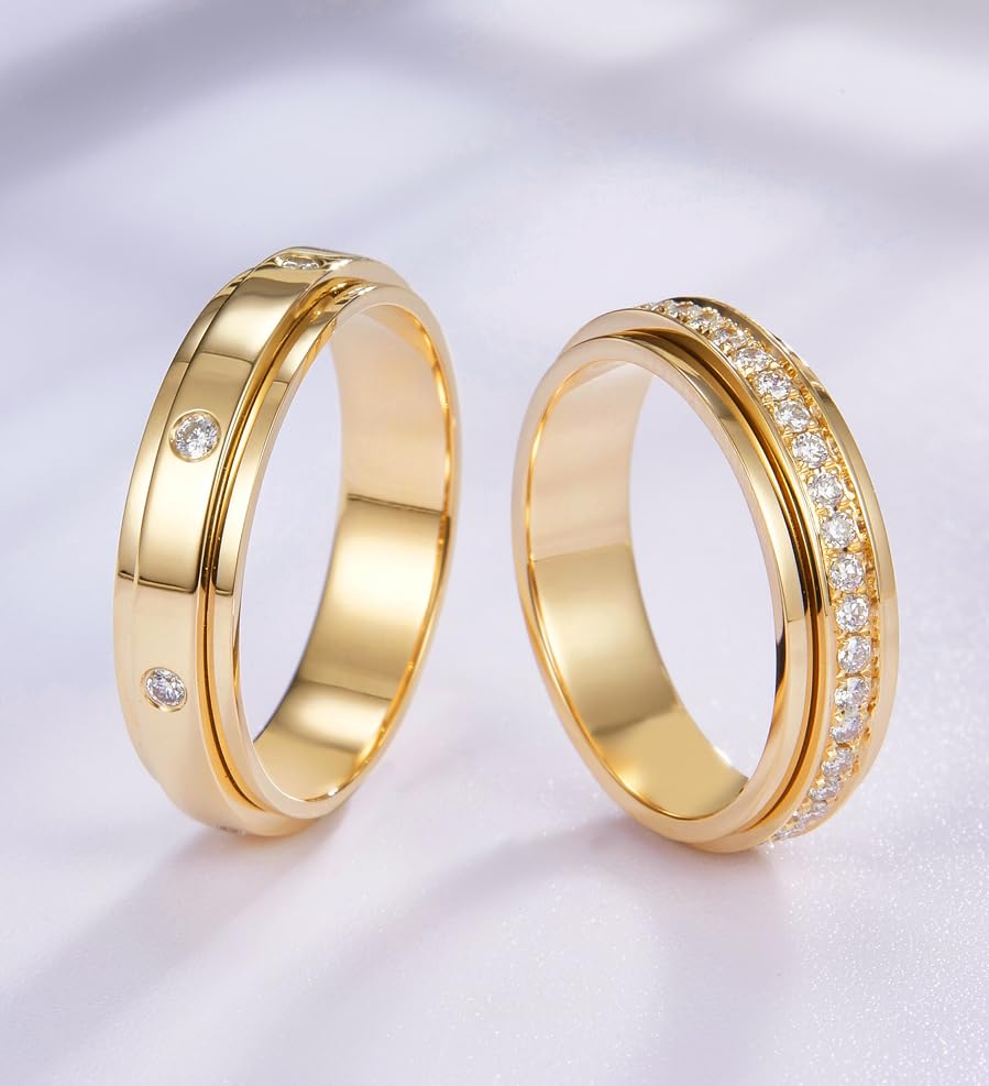 Kainier 14K Gold Plated Anxiety Rings Cubic Zirconia Stones Spinner Fidget Band Rings for Women Men Relieving Anxiety Lucky Rings Comfort Fit Size 5 to 104