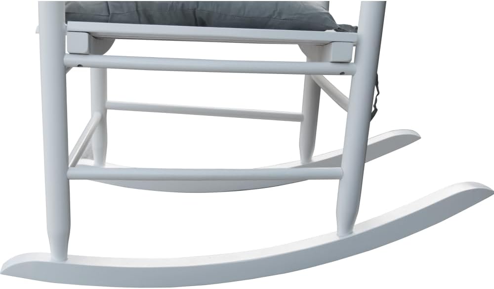 White Solid Wood Porch Rocker Chair for Outdoor Use on Balcony, Patio or Garden with Comfortable Wide Seat and Armrests (White + Solid Wood-1)
