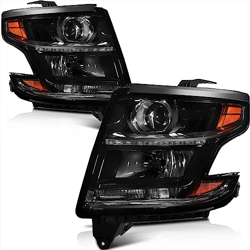 LBRST Headlight Assembly with Project for Chevrolet Suburban 2015-2017 for Chevrolet Tahoe 2015-2017 Black Housing Amber Reflector Clear Lens Driver and Passenger Side Headlamp