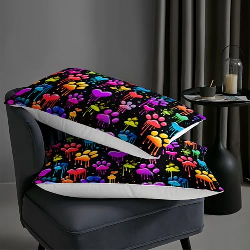 Image of AILONEN Colorful Dripping Paw Print Comforter Set Queen Size,Graffiti Theme Bedding Sets for Kids Girls Boys Bedroom Decor,3-Pieces,1 Quilt and 2 Pillowcases